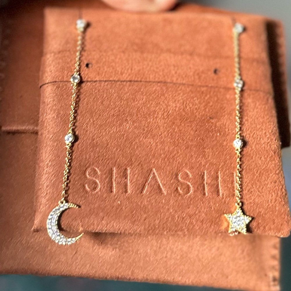 Shashi Luna Drop Earrings Gold Crystal Star Moon NWT